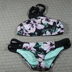 Bikini Lab Size L Two Piece Black & Pink Floral Swimsuit